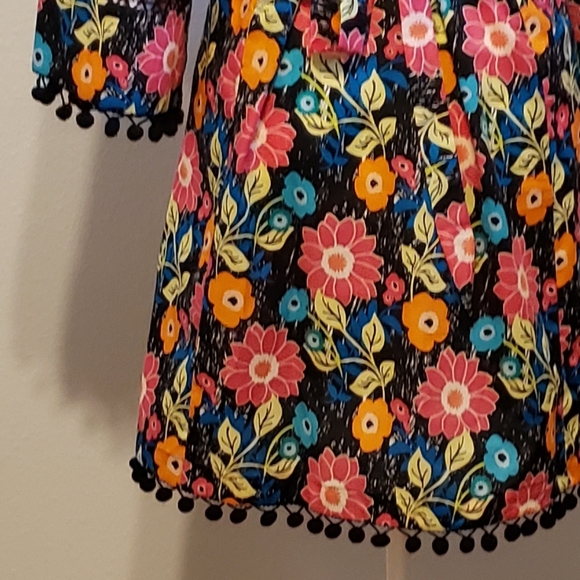 NWT Garden Freak S Green BOHEMIAN Flower Pom Pom Trim Empire Dress S - Picture 4 of 11